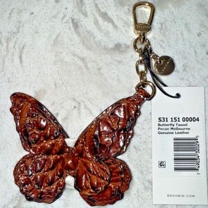 BRAHMIN Pecan Butterfly Leather Fob Charm Tassel NWT!
